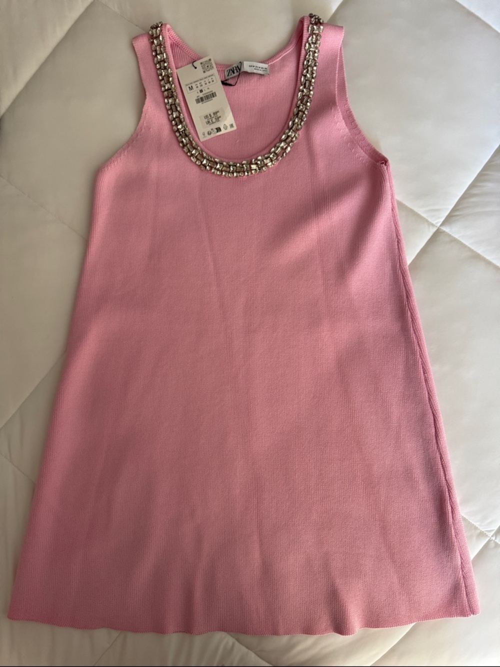 Zara Pink Tank Dress with Jeweled Neckline